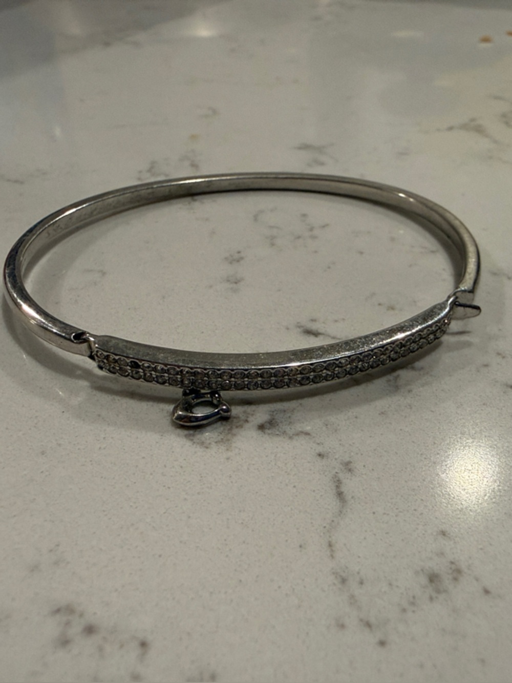 Coach Silver Crystal Pavé Hinged Bangle Bracelet -